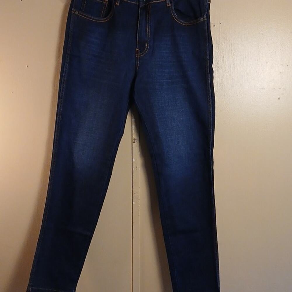 French Crown Blue Dark Wash Denim Tapered Jeans 5-Pocket Size 34
